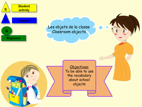 French school objects lesson + activity (NO PREP)/ Les objets de la classe en français