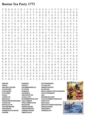 Boston Tea Party 1773 Word Search