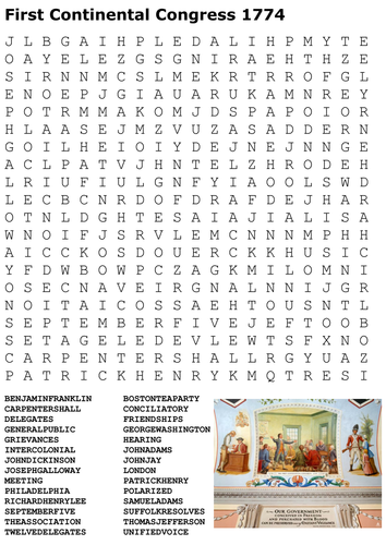 First Continental Congress 1774 Word Search