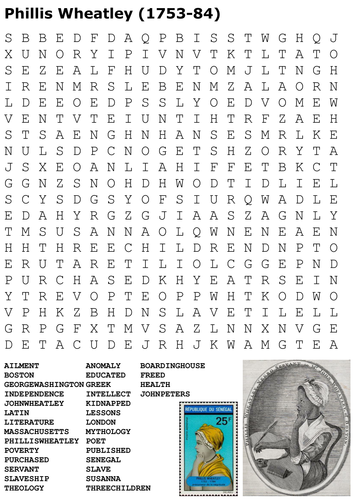 Phillis Wheatley Word Search