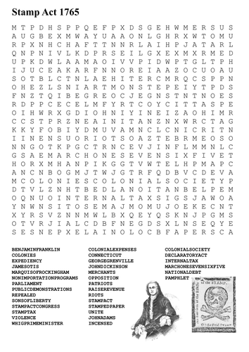 Stamp Act 1765 Word Search