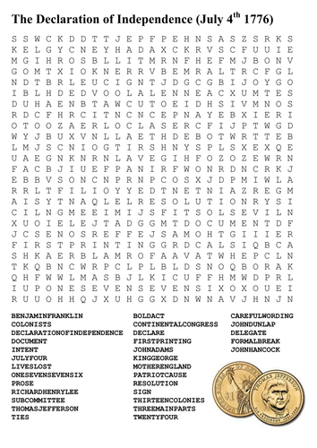 The Declaration of Independence Word Search