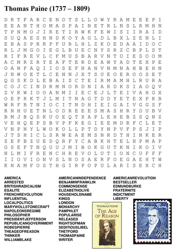 Thomas Paine Word Search | Teaching Resources