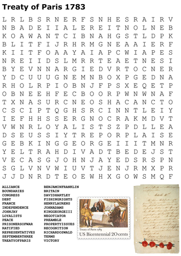 The Treaty of Paris 1783 Word Search
