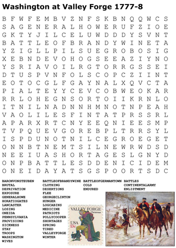 George Washington at Valley Forge 1777 Word Search