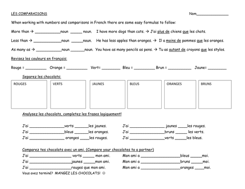 LES COMPARAISONS: Fun activity using comparisons