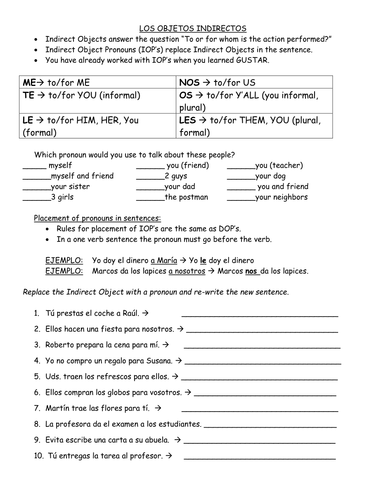Indirect Object Pronouns: Practice Pages