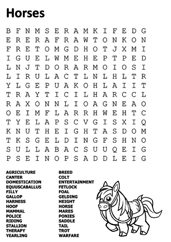 Horses Word Search