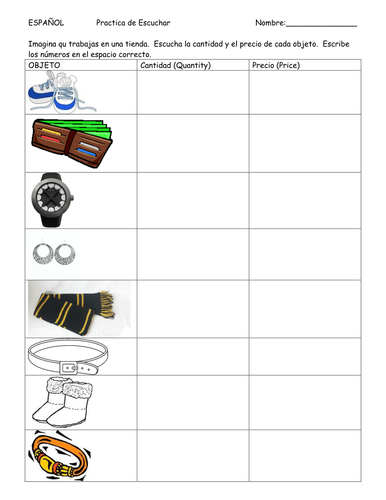 Listening Practice: Clothing and big numbers