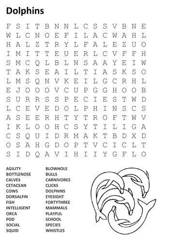 Dolphins Word Search by sfy773 - Teaching Resources - Tes