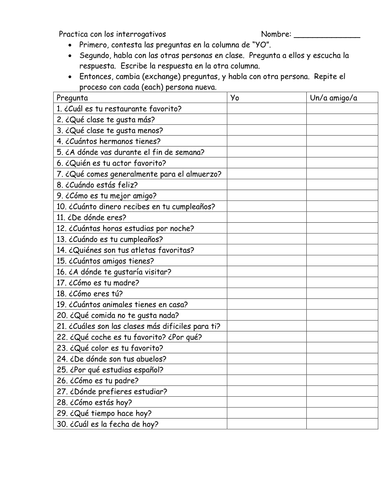 Interrogative Practice Large Group Activity