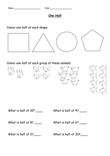 three number worksheet Fractions Half by Pack One Resource Differentiated KS1