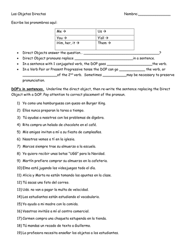 Direct Object Pronouns: Más práctica