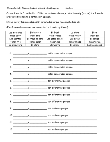 Vocabulary Squares: Casa, Comida, Tiempo, Animales, y Ropa