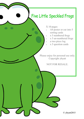 FIVE SPECKLED FROGS - PRINTABLE ACTIVITY AND GAMES - FOCUS: SUBTRACTION/ ONE LESS 