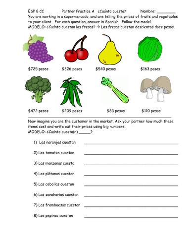 Partner Practice: Big Numbers with Fruits and Vegetables