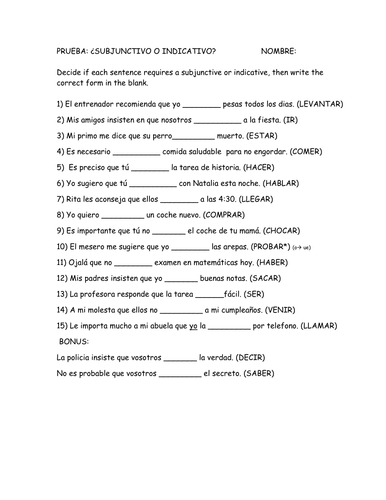 Subjunctive Assessments