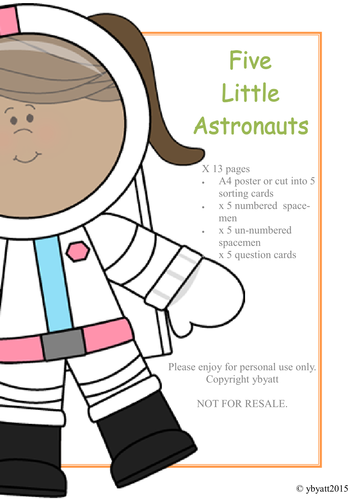 FIVE LITTLE ASTRONAUTS SPACE PRINTABLE ACTIVITY - (FOCUS SUBTRACTION/ONE LESS)