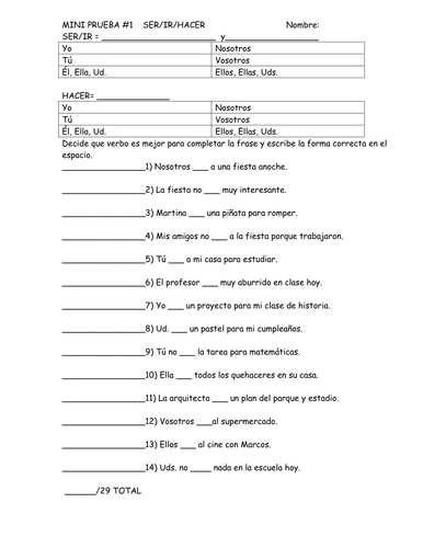 Irregular Preterite Verbs Mini Quizzes (7)