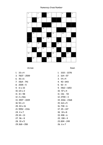 Numeracy Crossnumber