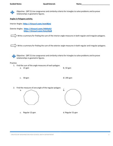 Geometry - Quadrilateral Unit Guided Notes