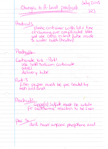 'Tweaking' AQA's 2015 A-Level Chemistry Practical booklet