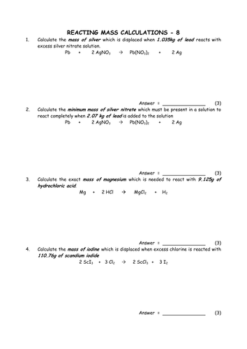 Chemistry: Reacting mass calculations