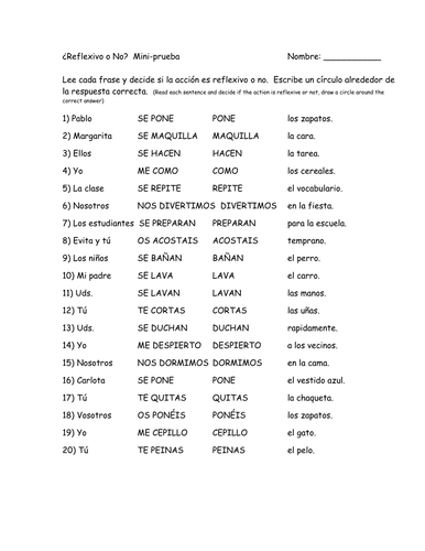 Reflexive or Not? Mini Practice Quiz