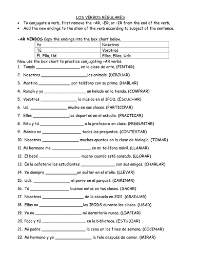 Regular Verbs 100 Practice Sentences