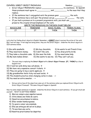 Direct Object Pronouns: Notes and Many Practice Examples