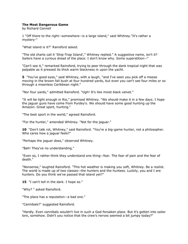 Worksheets The Most Dangerous Game Worksheets most dangerous game by richard connell unit trishhelm unit