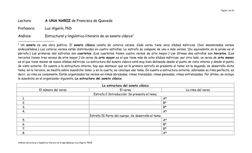 Análisis estructural y lingúístico-literario de "A una nariz" de Francisco de Quevedo