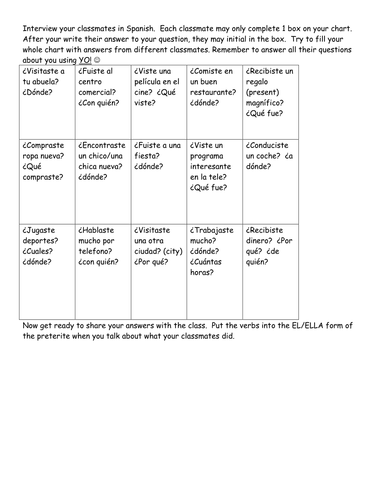 Preterite Practice Pages for Irregular Verbs and interview activity