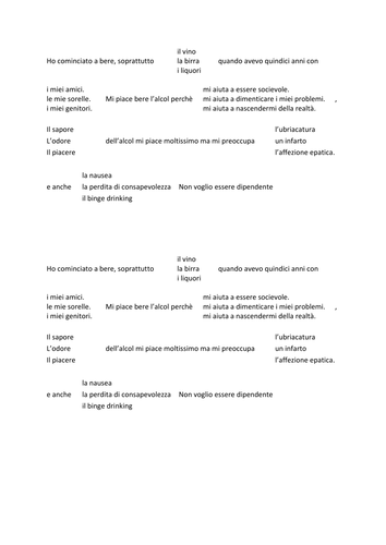 Alcohol / alcol (GCSE Italian)