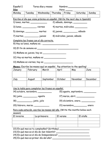 Days, Months, and Seasons Worksheet