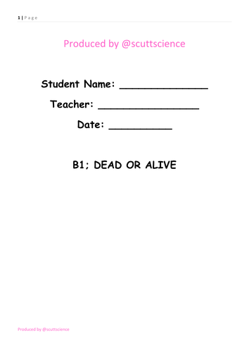 Dead or Alive - Student Booklet - Cells and living things