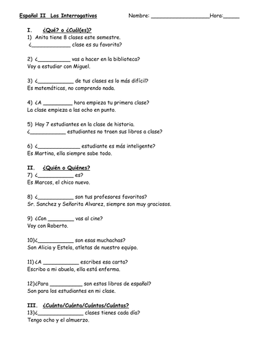 Interrogatives Practice Packet