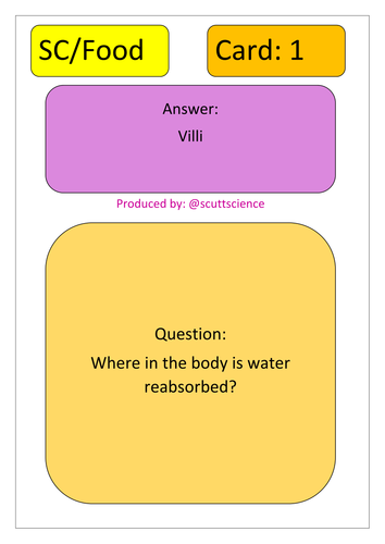 Loop card activity for food and digestion - digestive system, enzymes, cells