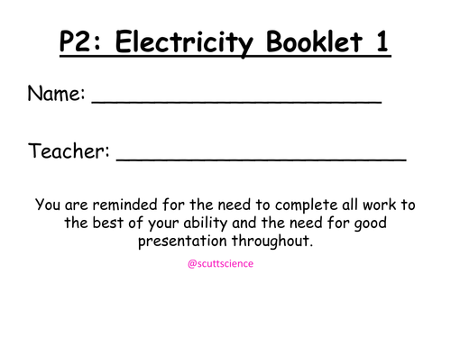 Electricity booklet - can be used for teaching resource or revision