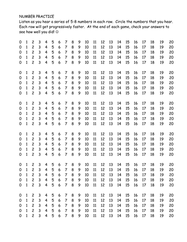 Number Practice 0-20