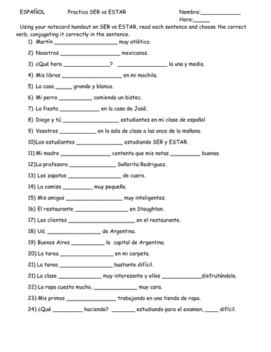 Ser Estar Practice Teaching Resources