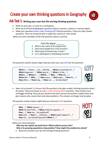 Create your own thinking questions in Geography