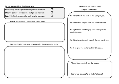 Agar Plates, Bacteria and Asceptic Technique Worksheet