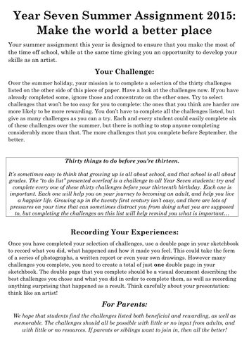 30 tasks for the summer holiday