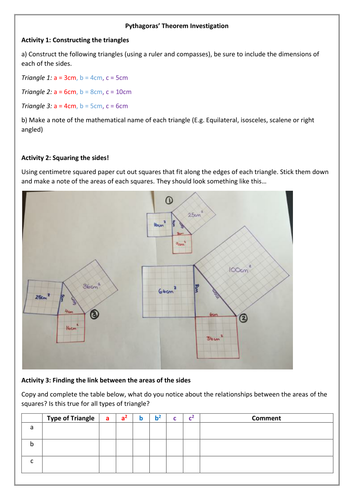 Pythagoras Investigation And Worksheet Teaching Resources