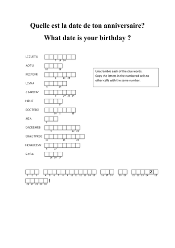 Months of the Year / Birthday Puzzle