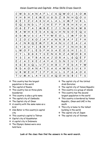 Asia, Countries and Capitals Cross-Search