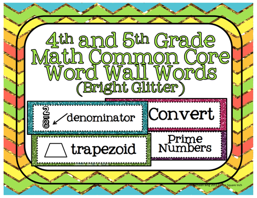 4th and 5th Grade Math Common Core Word Wall Words- Bright Glitter ...