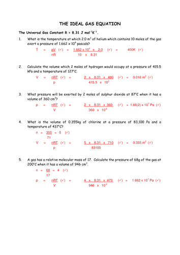 Ideal gas equation | Teaching Resources
