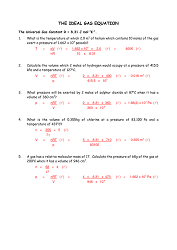 Ideal Gas Equation Teaching Resources